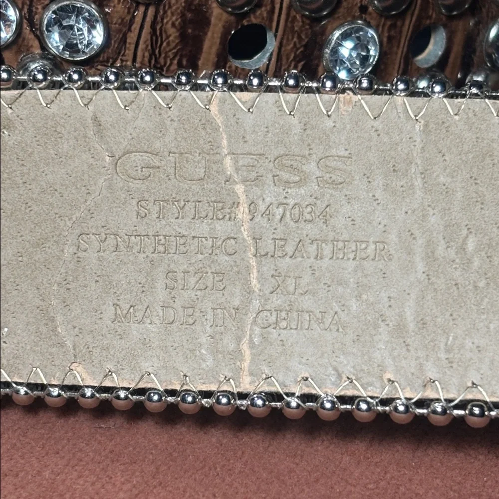 Guess vintage y2k oversized buckle western inspired reptile rhinestone belt